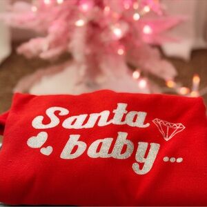 Santa Baby Sweatshirt – Bright Red Pullover with Silver Glitter Holiday Graphic